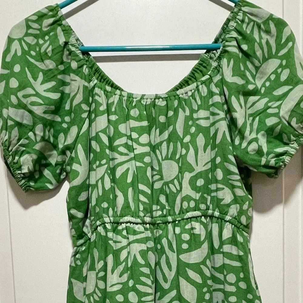 Chelsea & Violet Girls Sz 16 Green Abstract Floral Puff Sleeve Boho Casual Dress